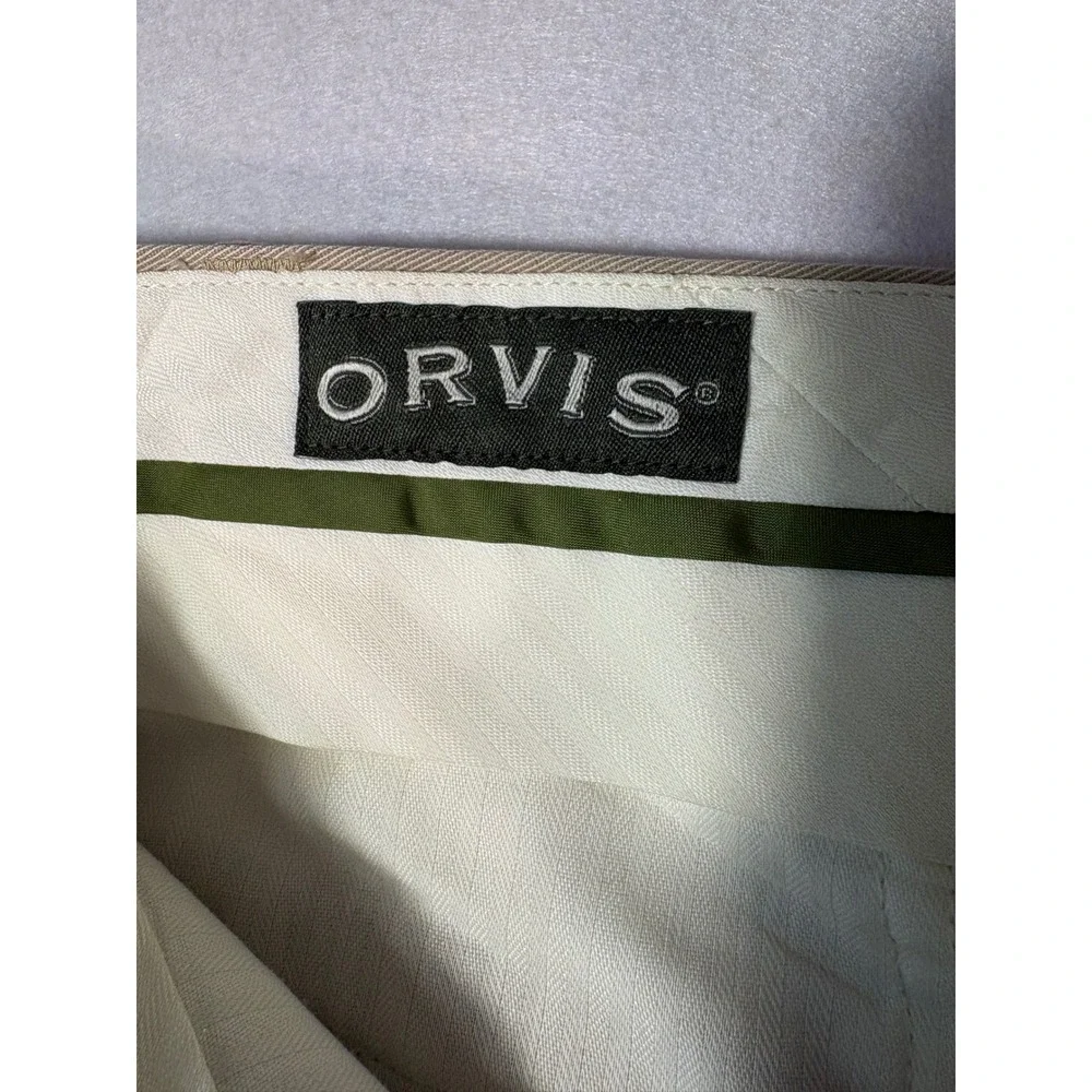 Orvis Mens Pleated Chino Pants 38 Khaki Tan Cotton Cuffed Dress Trousers RN70534